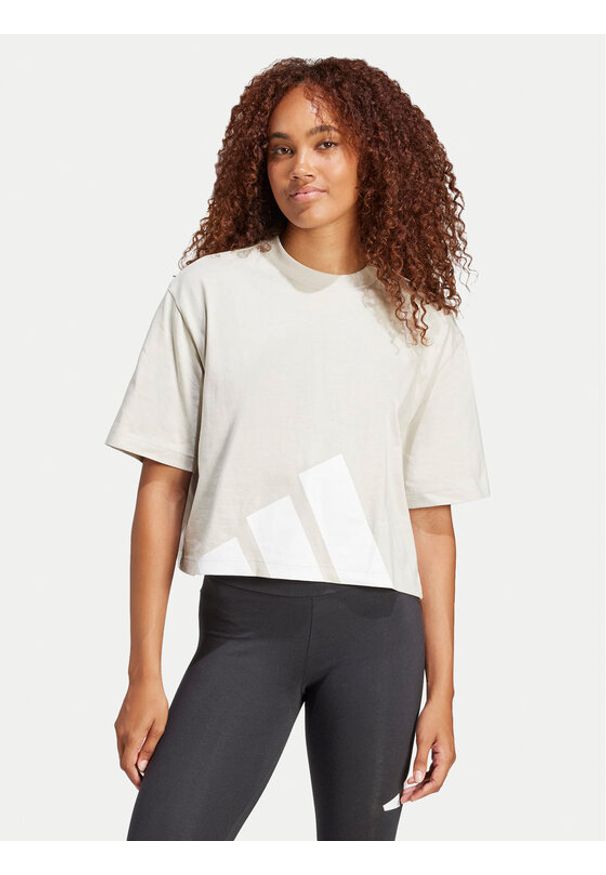 Adidas - adidas T-Shirt Essentials Big Logo Boyfriend JG8729 Beżowy Loose Fit. Kolor: beżowy. Materiał: bawełna