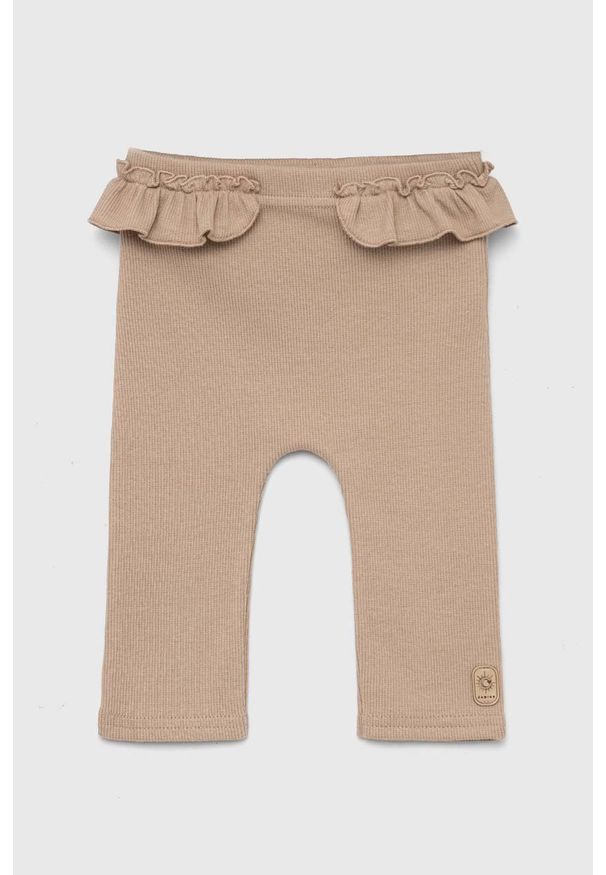 Jamiks legginsy niemowlęce kolor beżowy gładkie. Kolor: beżowy. Materiał: dzianina. Wzór: gładki