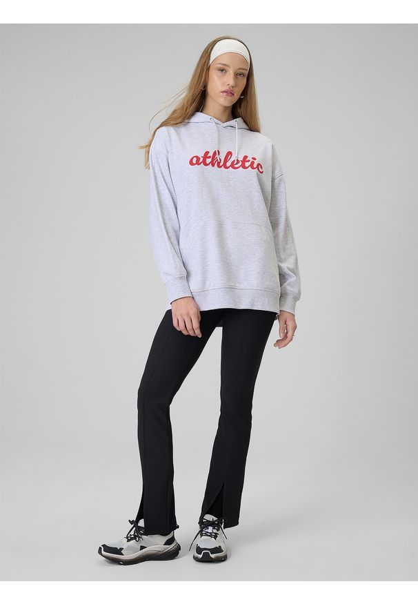 4f - 4F Bluza dresowa loose z kapturem damska - szara XL. Okazja: na co dzień, na spacer. Typ kołnierza: kaptur. Kolor: szary. Materiał: dresówka. Styl: casual