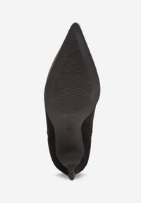 Born2be - Czarne Klasyczne Botki na Szpilce Ozdobione Gumką Allitta. Okazja: do pracy. Kolor: czarny. Materiał: wełna, satyna. Wzór: aplikacja. Obcas: na szpilce. Styl: klasyczny. Wysokość obcasa: średni #5