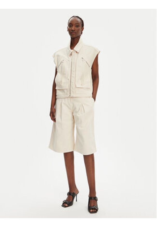 Pinko - PINKO Kamizelka Gerard Gilet 105237 A2M8 Écru Regular Fit. Materiał: bawełna