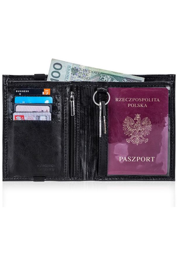 Solier - Skórzany portfel męski na paszport SOLIER SW07 czarny. Kolor: czarny. Materiał: skóra