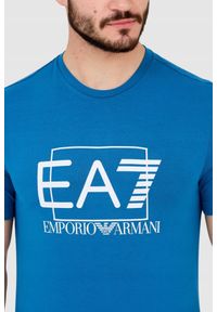 EA7 Emporio Armani - EA7 Niebieski męski t-shirt z dużym logo. Kolor: niebieski #3