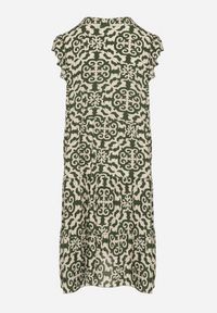 Born2be - Zielona Bawełniana Sukienka o Rozkloszowanym Kroju w Ornamentalny Wzór Zalimea. Okazja: na co dzień. Typ kołnierza: dekolt w kształcie V. Kolor: zielony. Materiał: bawełna. Długość rękawa: krótki rękaw. Typ sukienki: rozkloszowane. Styl: elegancki, casual #3