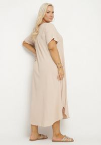 Born2be - Beżowa Rozkloszowana Sukienka z Bawełną Elzedia. Okazja: na co dzień. Kolor: beżowy. Materiał: bawełna. Typ sukienki: rozkloszowane. Styl: casual, elegancki #4