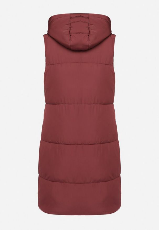 Born2be - Bordowa Pikowana Kamizelka z Kapturem Wykończona Napami Prineria. Okazja: na co dzień. Typ kołnierza: kaptur. Kolor: czerwony. Materiał: jeans. Styl: elegancki, casual