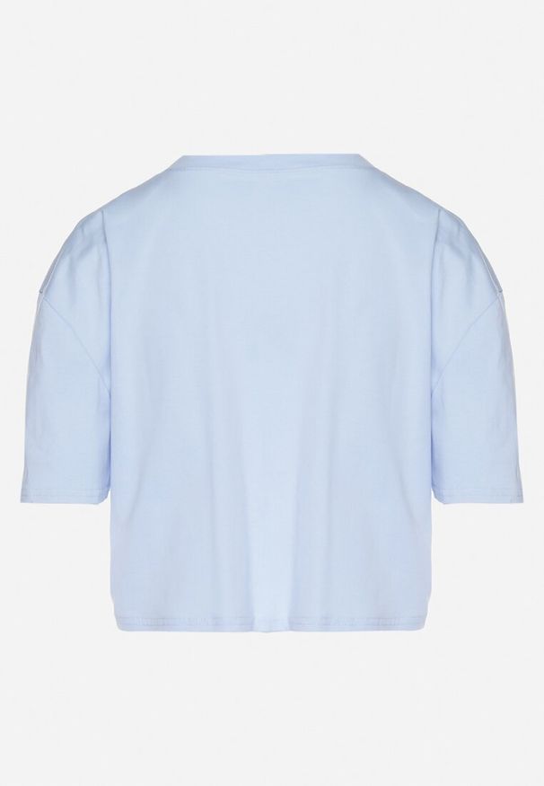 Born2be - Niebieski Krótki Bawełniany T-shirt z Napisem Sannirra. Okazja: na co dzień. Kolor: niebieski. Materiał: bawełna. Długość: krótkie. Wzór: napisy. Styl: klasyczny, casual