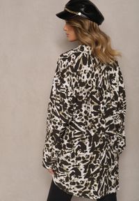 Renee - Ciemnobeżowa Koszula z Wiskozy z Lnem i Abstrakcyjnym Wzorem Emariline. Okazja: na co dzień. Kolor: beżowy. Materiał: len, wiskoza. Styl: wizytowy, casual #3