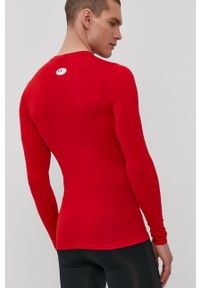 Under Armour longsleeve treningowy kolor czerwony gładki. Kolor: czerwony. Materiał: skóra, materiał. Długość rękawa: długi rękaw. Wzór: gładki #4