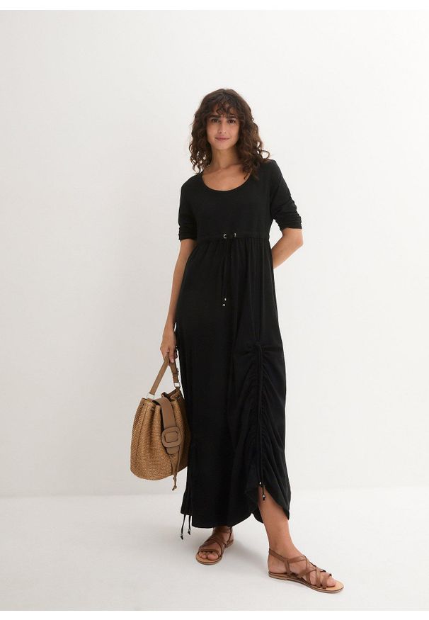 bonprix - Sukienka shirtowa, rękawy 3/4. Kolor: czarny. Długość: maxi