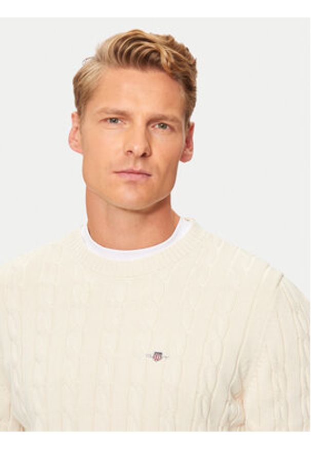 GANT - Gant Sweter 8050601 Beżowy Regular Fit. Kolor: beżowy. Materiał: bawełna