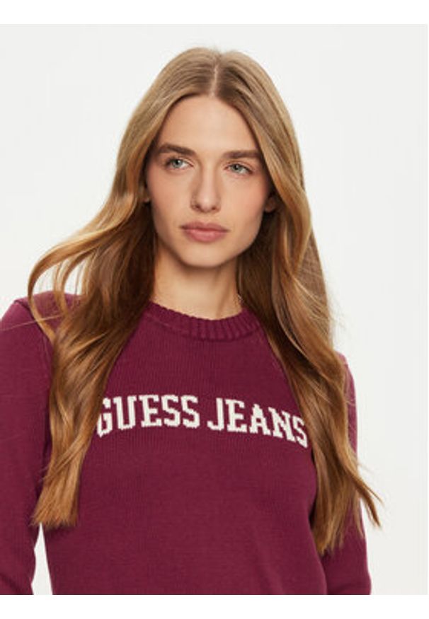 Guess Jeans Sweter W4BR10 Z3HM1 Bordowy Regular Fit. Kolor: czerwony. Materiał: bawełna