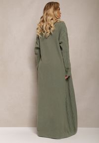 Renee - Zielony Kardigan o Wydłużonym Fasonie Niezapinany ze Splotem w Warkocz Ottimia. Kolor: zielony. Wzór: ze splotem #5