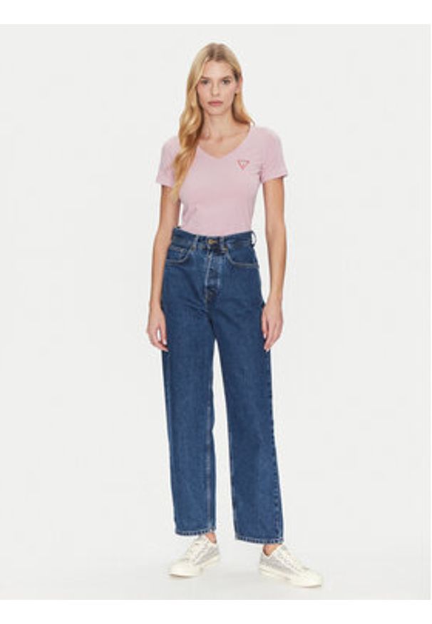 Guess T-Shirt W2YI45 J1314 Różowy Slim Fit. Kolor: różowy. Materiał: bawełna