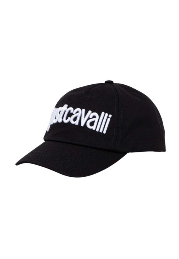 Just Cavalli - JUST CAVALLI Czapka z daszkiem 3d Up z białym logo. Kolor: czarny. Wzór: haft
