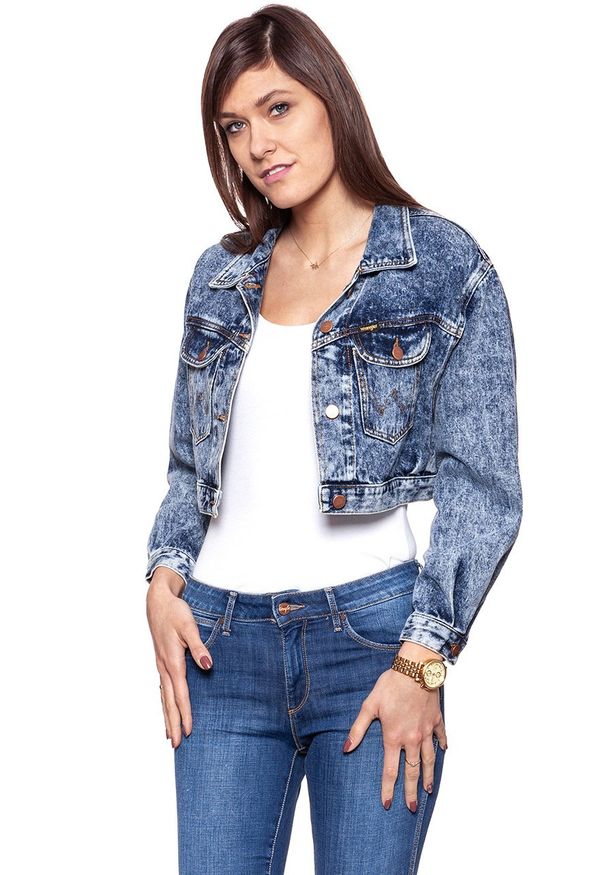Wrangler - DAMSKA KURTKA JEANSOWA WRANGLER CROPPED JACKET RISKY BUSINESS W421GF25G 112128804. Okazja: na co dzień. Materiał: jeans. Styl: casual