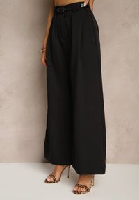 Renee - Czarne Szerokie Spodnie High Waist o Garniturowym Kroju z Zakładkami Uliadorea. Okazja: na co dzień. Stan: podwyższony. Kolor: czarny. Styl: klasyczny, elegancki, casual #6