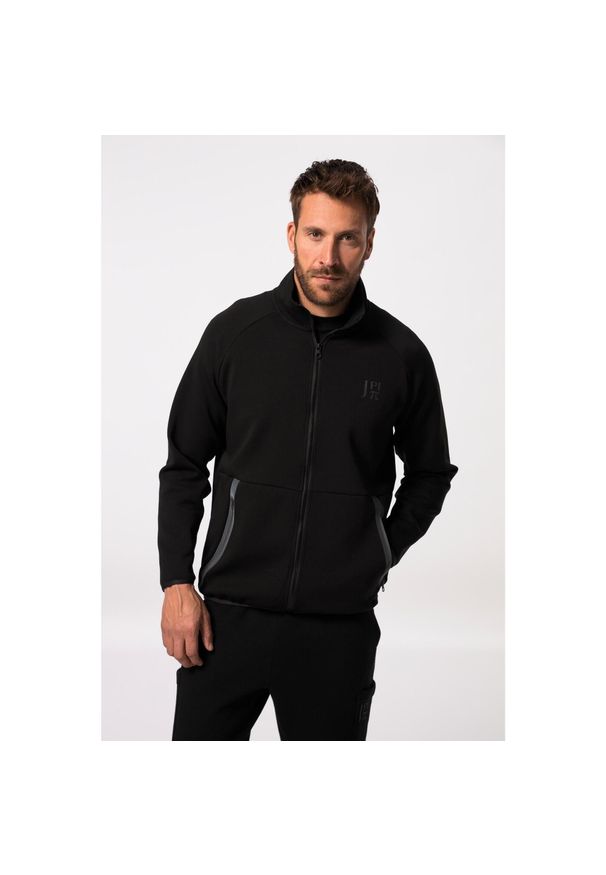 JAY-PI - Męska Rozpinana bluza dresowa FLEXNAMIC® fitness stójka. Typ kołnierza: kołnierzyk stójkowy. Kolekcja: plus size. Kolor: czarny. Materiał: bawełna, elastan, poliester, materiał. Sport: fitness