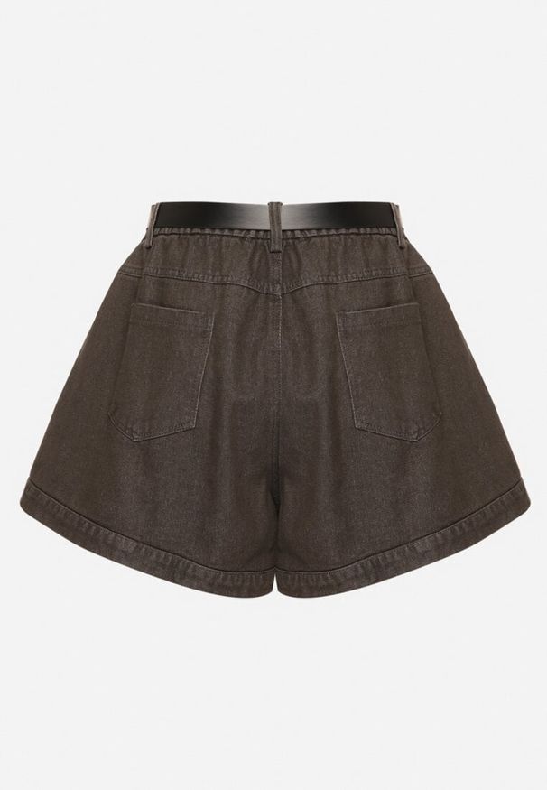 Born2be - Brązowe Bawełniane Szorty z Wysokim Stanem i Paskiem Devne. Okazja: na co dzień. Stan: podwyższony. Kolor: brązowy. Materiał: bawełna. Styl: casual
