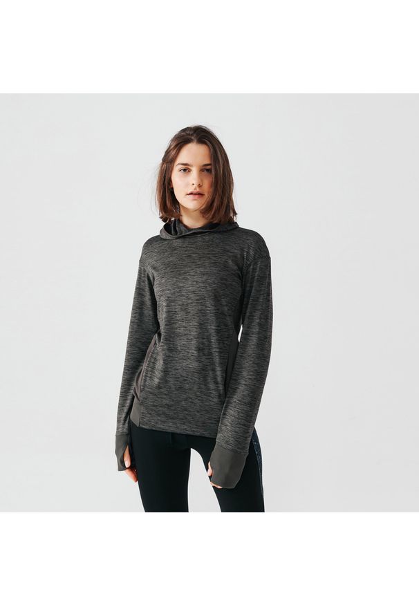 KALENJI - Bluza do biegania damska Kalenji Warm ocieplana. Typ kołnierza: golf. Kolor: brązowy, wielokolorowy, zielony. Materiał: materiał, poliester, elastan. Sport: golf