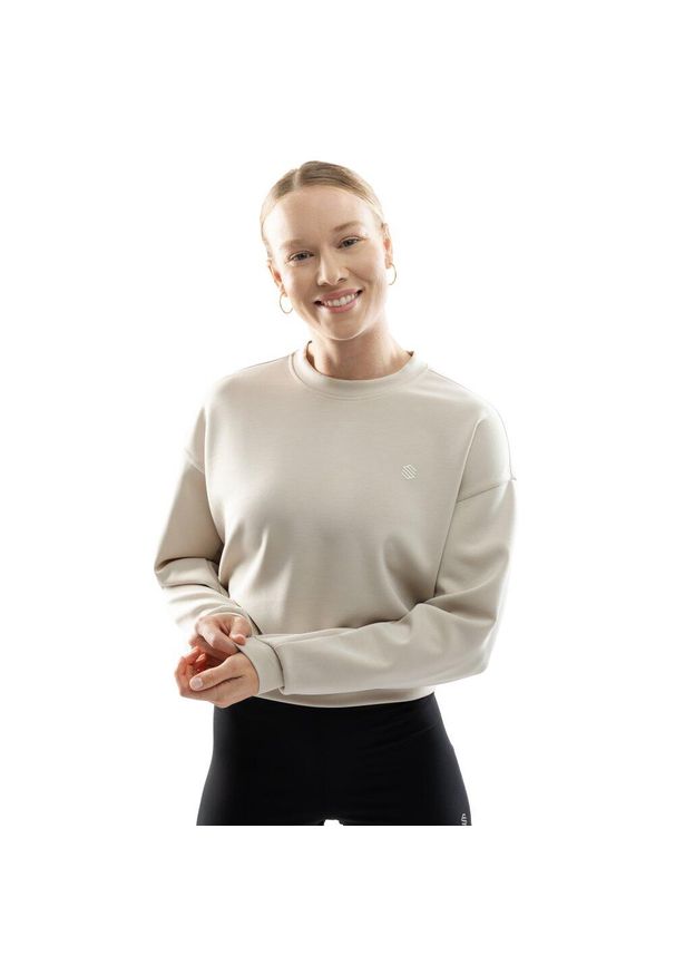 SIROKO - Bluza treningowa crop top dla kobiet Fitness Siroko Ignite. Kolor: beżowy. Materiał: materiał. Sport: fitness