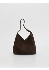 Reserved - Zamszowa torebka shopper - ciemnobrązowy. Kolor: brązowy. Materiał: zamszowe #1