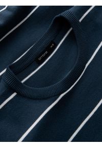 Ombre Clothing - Casualowy męski sweter w poziome paski – granatowy V1 - Rozmiar: XXL. Okazja: na co dzień. Kolor: niebieski. Materiał: nylon, włókno, materiał, bawełna. Wzór: paski. Styl: casual #6