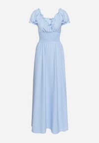 Born2be - Jasnoniebieska Wiskozowa Sukienka z Gumką w Pasie i Trójkątnym Dekoltem Quneri. Okazja: na randkę, na imprezę, na spacer. Kolor: niebieski. Materiał: wiskoza. Typ sukienki: sportowe. Styl: elegancki, sportowy #3