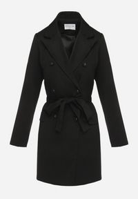 Born2be - Czarna Sukienka o Fasonie Marynarki Dwurzędowa z Poduszkami w Ramionach i Paskiem Sinseli. Kolor: czarny #6