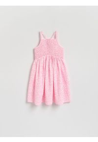 Reserved - Sukienka w kwiaty - pastelowy róż. Kolor: różowy. Materiał: dzianina. Wzór: kwiaty