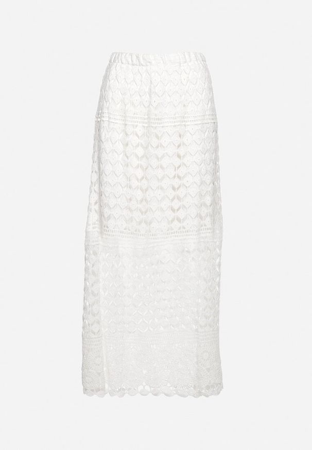 Born2be - Biała Ażurowa Spódnica z Gumką w Pasie Laloemy. Okazja: na co dzień. Kolor: biały. Wzór: ażurowy. Styl: elegancki, casual