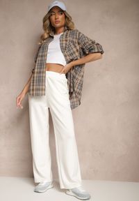 Renee - Białe Spodnie z Dodatkiem Wiskozy Dresowe High Waist Ellanoria. Okazja: na co dzień. Stan: podwyższony. Kolor: biały. Materiał: wiskoza, dresówka. Styl: casual