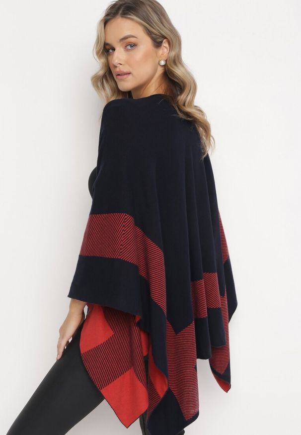 Born2be - Granatowy Niezapinany Kardigan Ponczo Oversize Shelsie. Kolor: niebieski