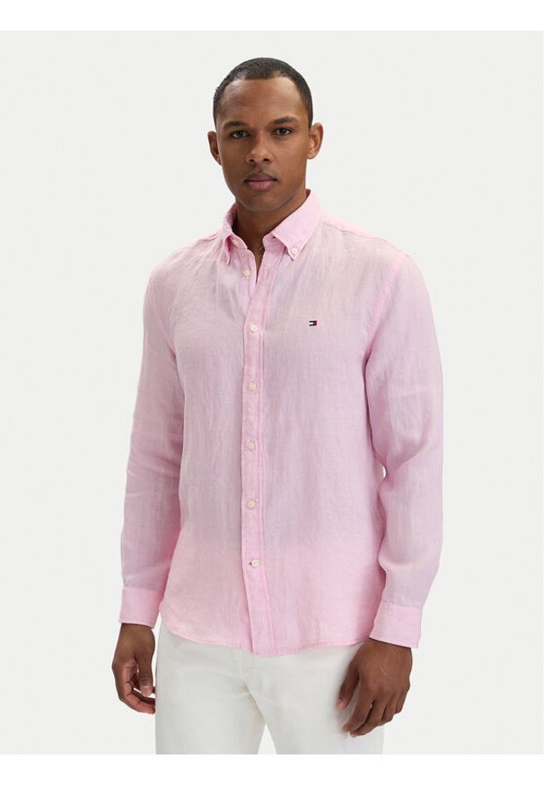 TOMMY HILFIGER - Tommy Hilfiger Koszula MW0MW41530 Różowy jasny Regular Fit. Kolor: różowy. Materiał: len