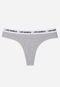 Renee - Szare Majtki Stringi z Bawełną Ozdobione Napisami Amero. Kolor: szary. Materiał: bawełna. Wzór: aplikacja, napisy #1