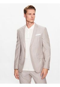 BOSS - Boss Marynarka 50489400 Beżowy Slim Fit. Kolor: beżowy. Materiał: bawełna