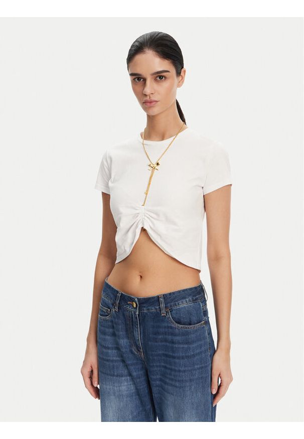 Elisabetta Franchi T-Shirt MA-006-51E2 Biały Regular Fit. Kolor: biały. Materiał: bawełna