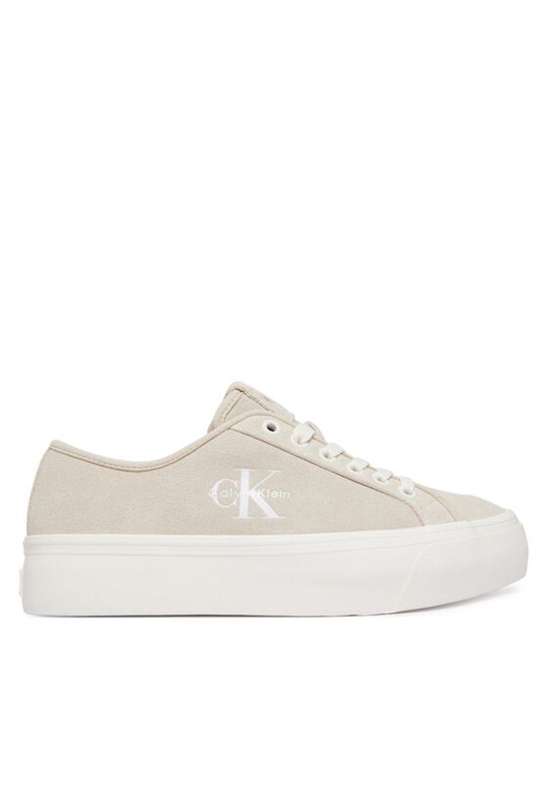 Calvin Klein Sneakersy Vulc Flatf Laceup Suede HW0HW03088 Beżowy. Kolor: beżowy. Materiał: zamsz, skóra