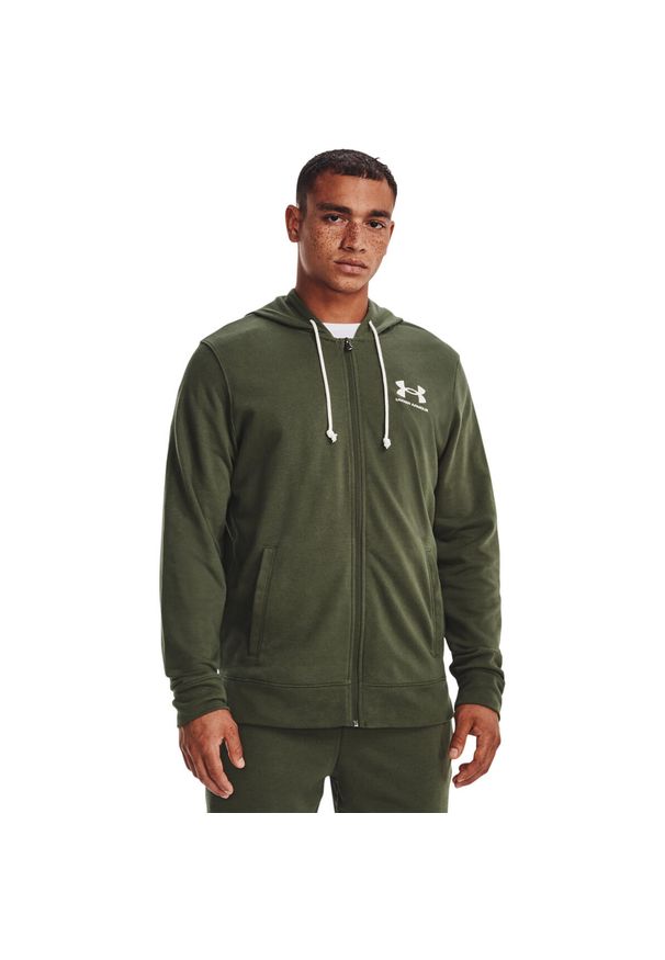 Bluza z kapturem Under Armour Rival Terry LC FZ, Mężczyźni. Typ kołnierza: kaptur. Kolor: zielony. Materiał: materiał, bawełna