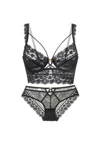 Intica - Komplet bielizny push-up z koronką i podtrzymaniem biustu Hildagarde. Kolor: czarny. Materiał: koronka. Wzór: koronka