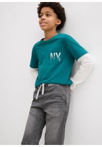 bonprix - Bermudy dżinsowe z elastycznym paskiem, ze stretchem, regular fit. Okazja: na co dzień. Kolor: szary. Styl: casual #3