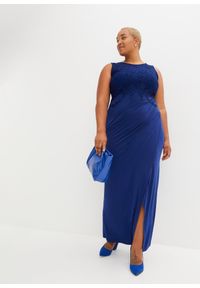 bonprix - Długa sukienka z koronką. Kolor: niebieski. Materiał: koronka. Wzór: koronka. Styl: elegancki, wizytowy. Długość: maxi #3