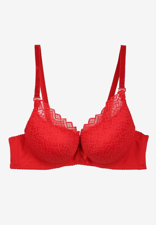 Renee - Czerwony Biustonosz Push Up z Koronką i Regulowanymi Ramiączkami Tiavara. Kolor: czerwony. Materiał: koronka. Rodzaj stanika: push-up. Wzór: koronka