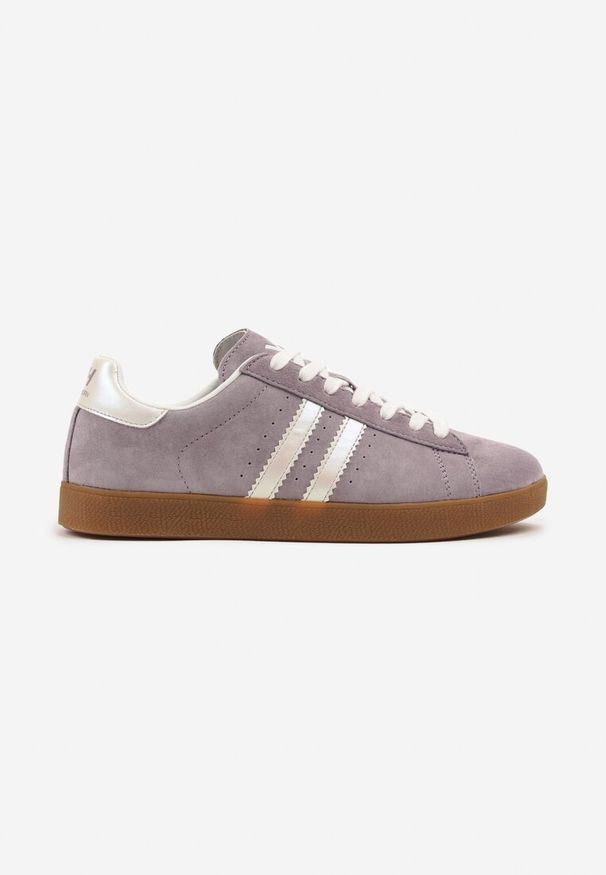 Born2be - Fioletowe Sneakersy w Stylu Tenisówek z Paski Telliona. Okazja: na co dzień. Zapięcie: pasek. Kolor: fioletowy. Materiał: jeans. Wzór: paski
