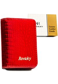 ROVICKY - Lakierowany, skórzany portfel damski w czerwonym kolorze zamykany suwakiem RH-33-1-RS Rovicky. Kolor: czerwony. Materiał: skóra, lakier #1