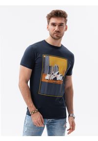 Ombre Clothing - T-shirt męski z nadrukiem - granatowy V7B S1434 - XXL. Kolor: niebieski. Materiał: bawełna. Wzór: nadruk. Styl: klasyczny #1