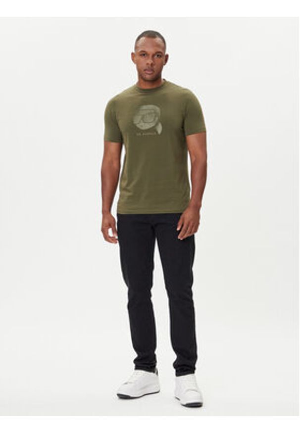 Karl Lagerfeld - KARL LAGERFELD T-Shirt 755032 554221 Zielony Regular Fit. Typ kołnierza: dekolt w karo. Kolor: zielony. Materiał: bawełna