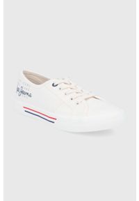 Pepe Jeans tenisówki brady w logo damskie kolor biały. Nosek buta: okrągły. Zapięcie: sznurówki. Kolor: biały. Materiał: guma #5