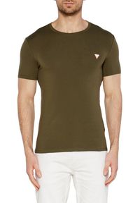 Guess - GUESS Zielony męski t-shirt z okrągłym dekoltem, Rozmiar M. Okazja: na co dzień. Kolor: zielony. Materiał: materiał, bawełna, elastan. Długość rękawa: krótki rękaw. Długość: krótkie. Styl: casual #5