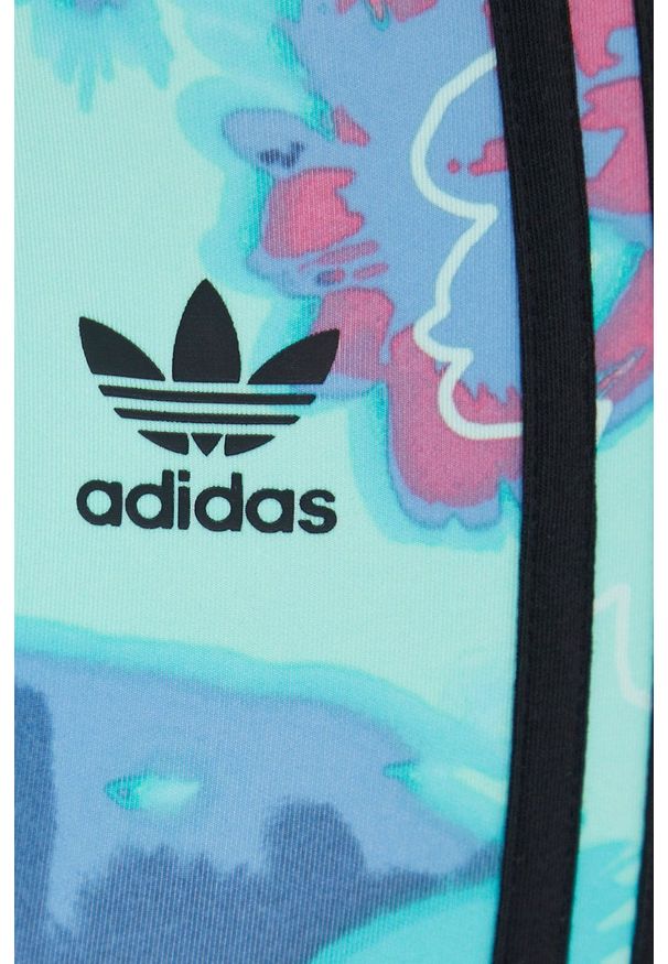 adidas Originals legginsy damskie kolor turkusowy z nadrukiem. Kolor: turkusowy. Materiał: dzianina, materiał. Wzór: nadruk
